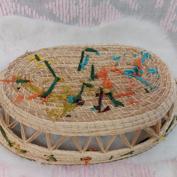 Vintage Boho Casserole Baskets Woven Raffia & Straw w/ Handles - Picture 4 of 8
